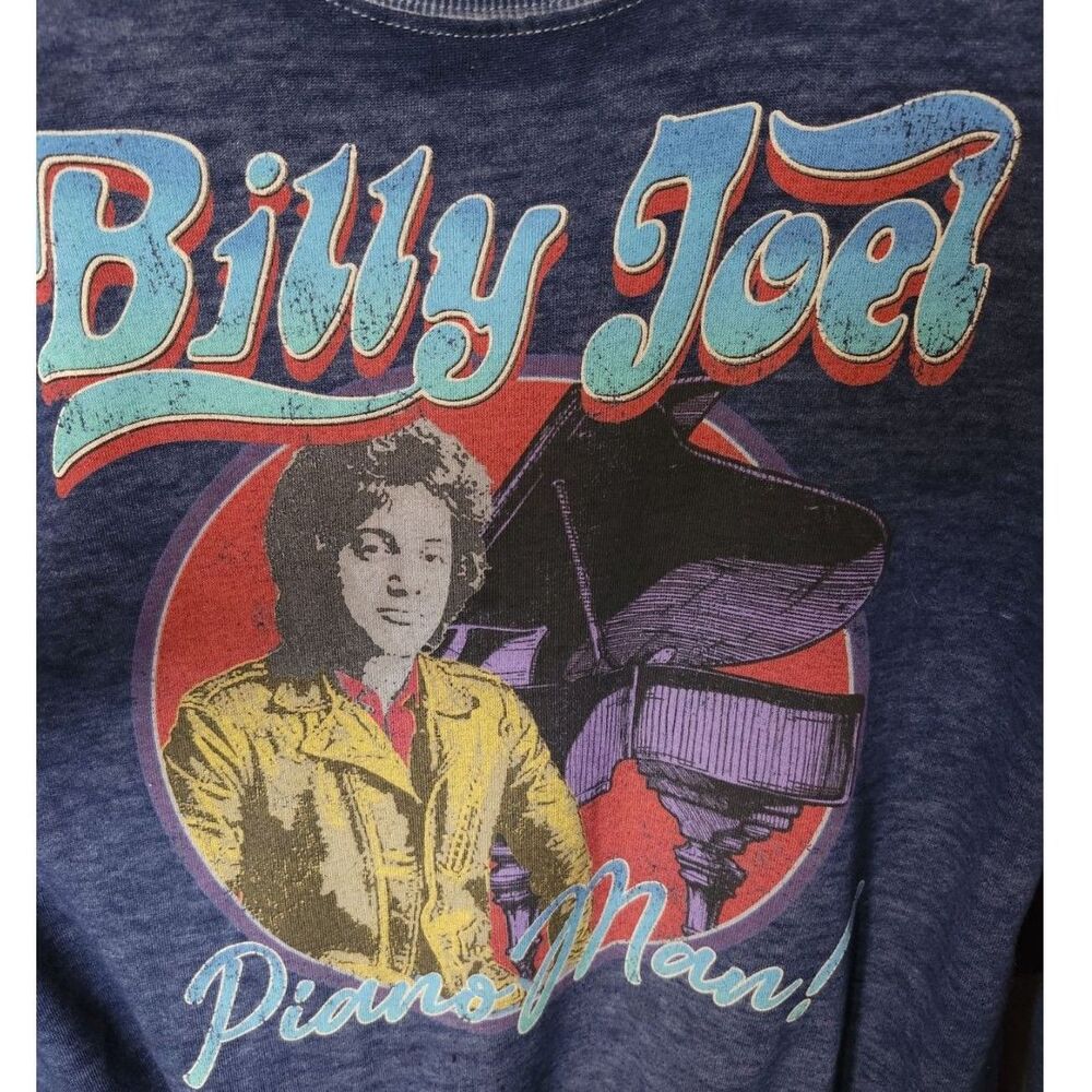Billy Joel "Piano Man" Graphic Sweatshirt - Blue Retro Pullover Crewneck